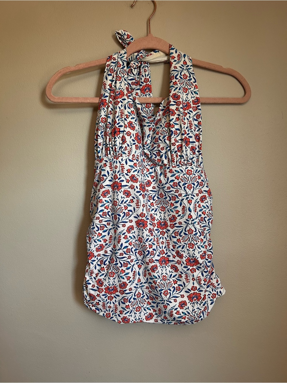 Lands End Floral Halter Neck Women’s tankini Top in White and Red